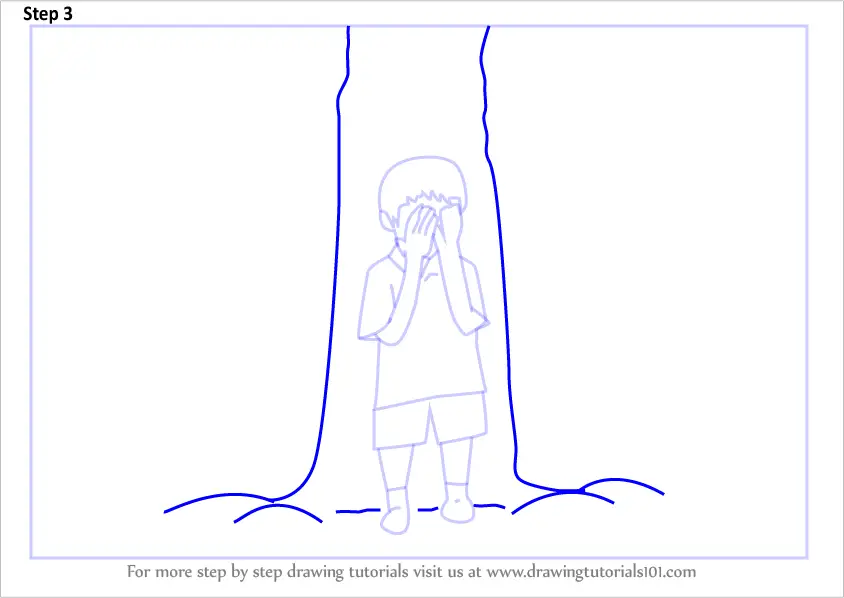 Step by Step How to Draw Kids Playing Hide and Seek Game