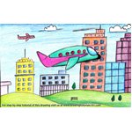 How to Draw a Plane flying in City