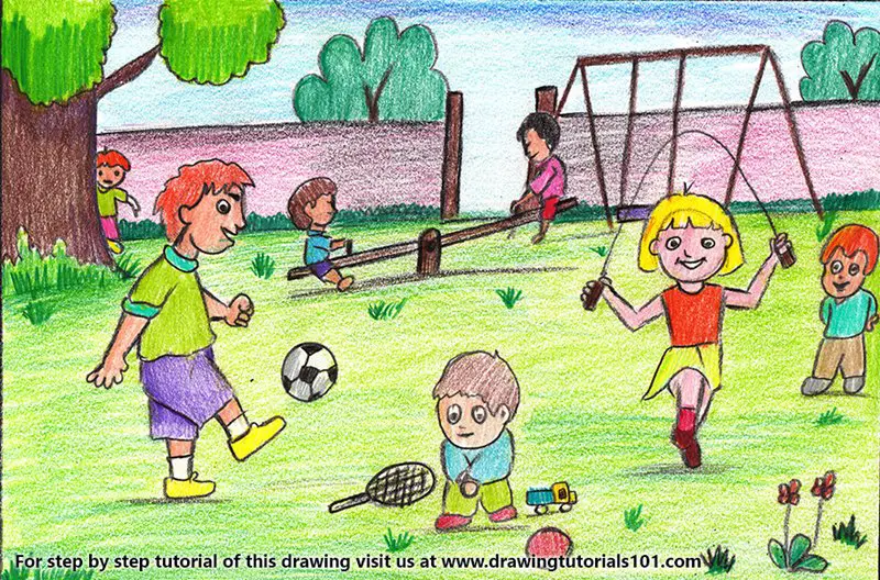 Playground Scene Color Pencil Drawing