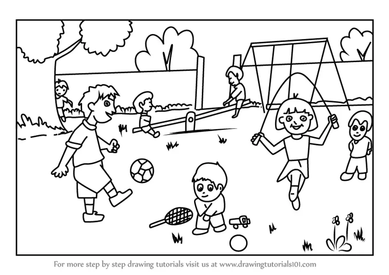 Learn How to Draw Playground Scene (Scenes) Step by Step : Drawing ...