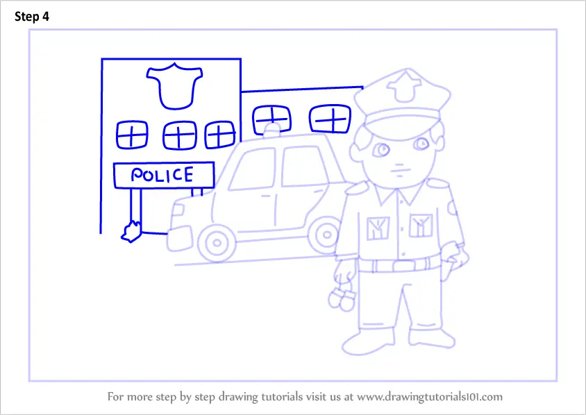 Learn How to Draw Policeman outside Police Station Scene (Scenes) Step ...