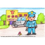 How to Draw Policeman outside Police Station Scene