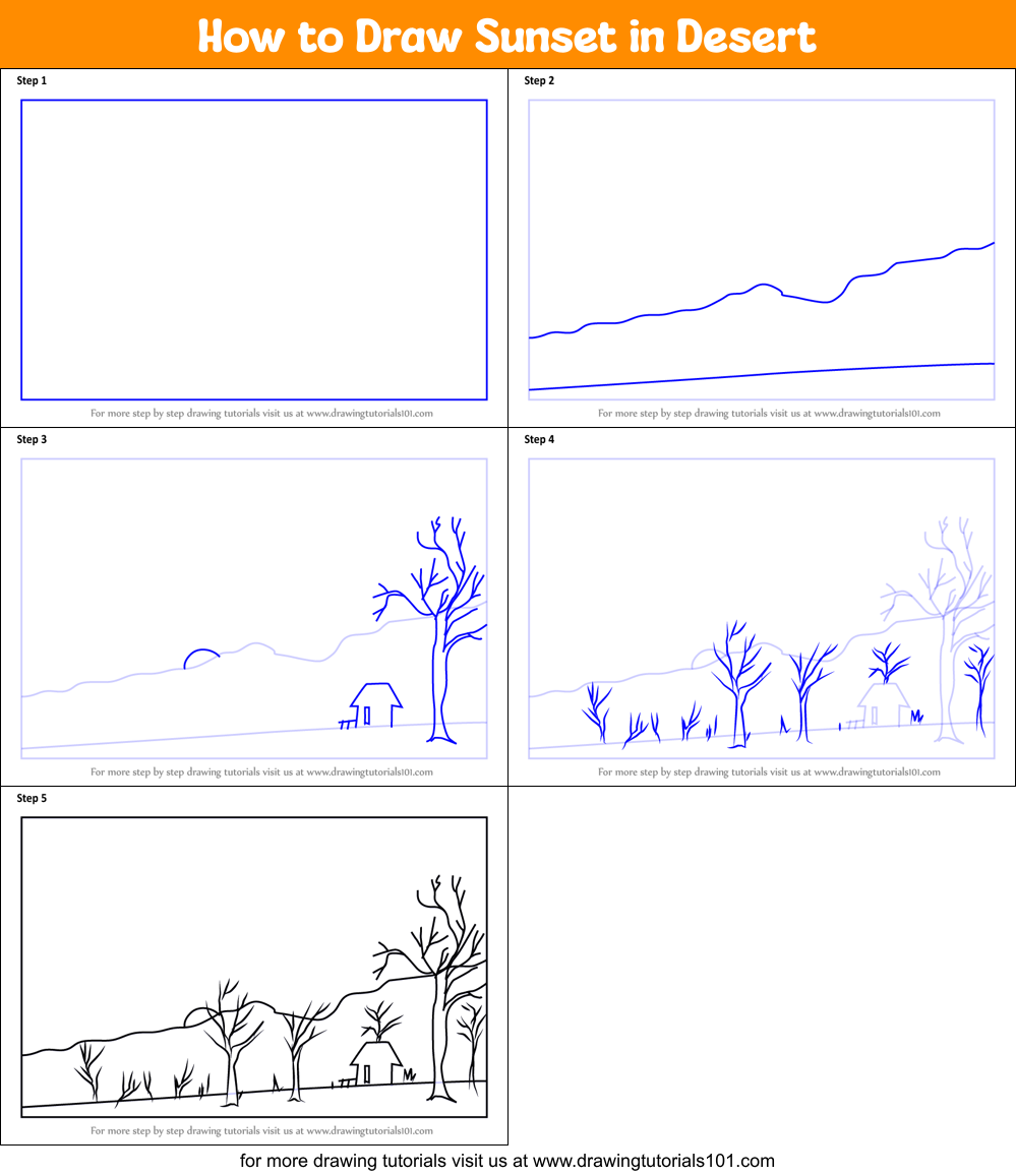 How To Draw Sunset In Desert Printable Step By Step Drawing Sheet 