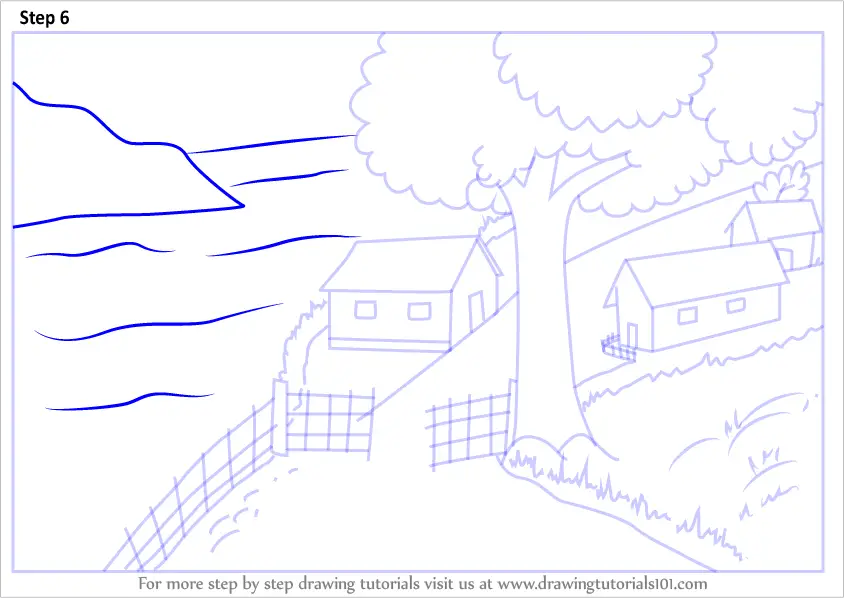 Drawing House With Scenery  My Village House  Easy Drawing  YouTube