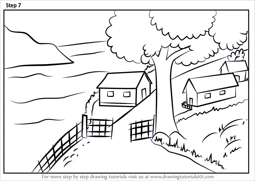 How to Draw A Village Scenery Step By Step EasyVillage Scenery Drawing   YouTube
