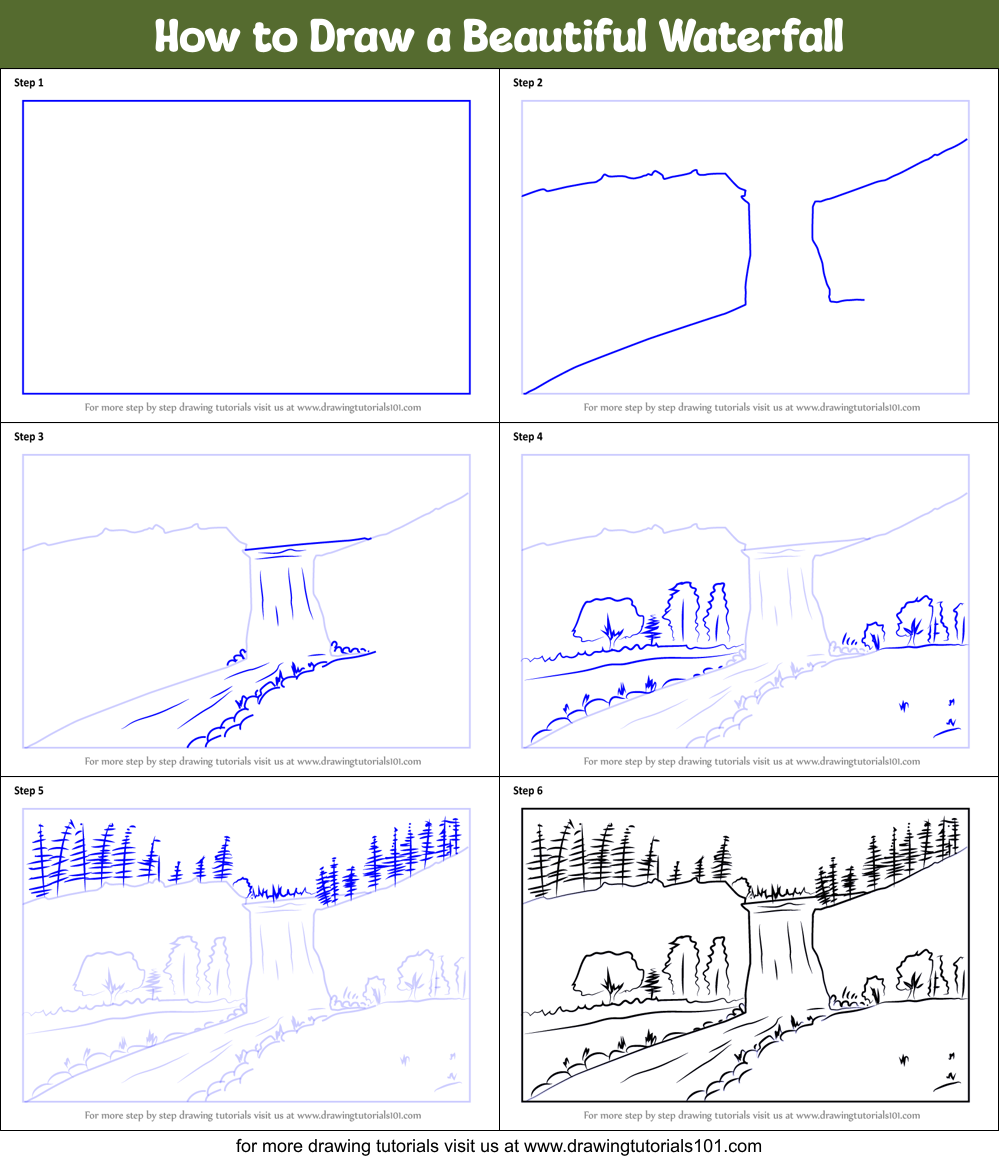 How to Draw a Beautiful Waterfall printable step by step drawing sheet ...