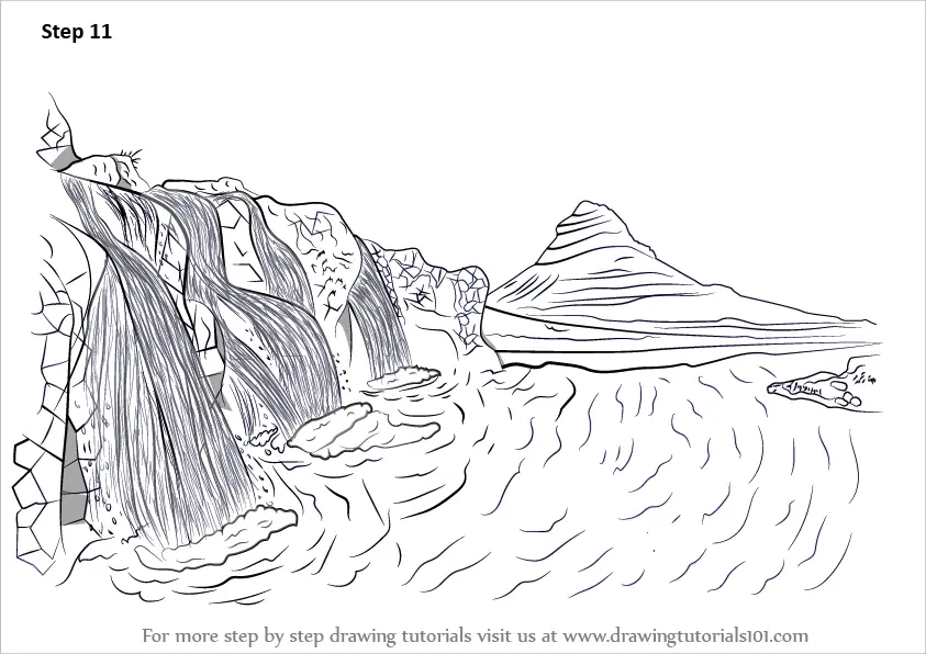 Learn How to Draw Waterfall Scenery (Waterfalls) Step by Step : Drawing