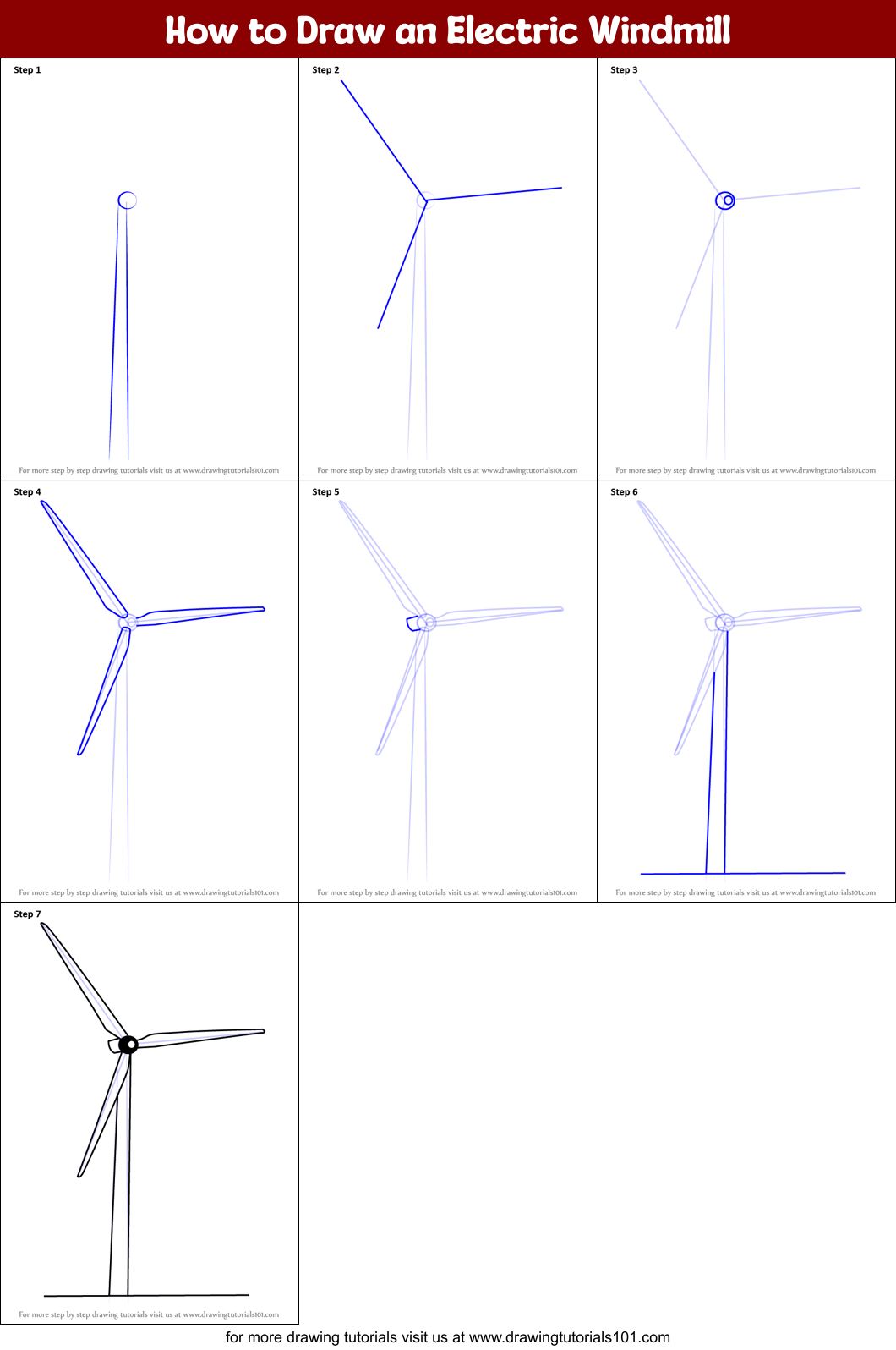 How to Draw an Electric Windmill printable step by step drawing sheet