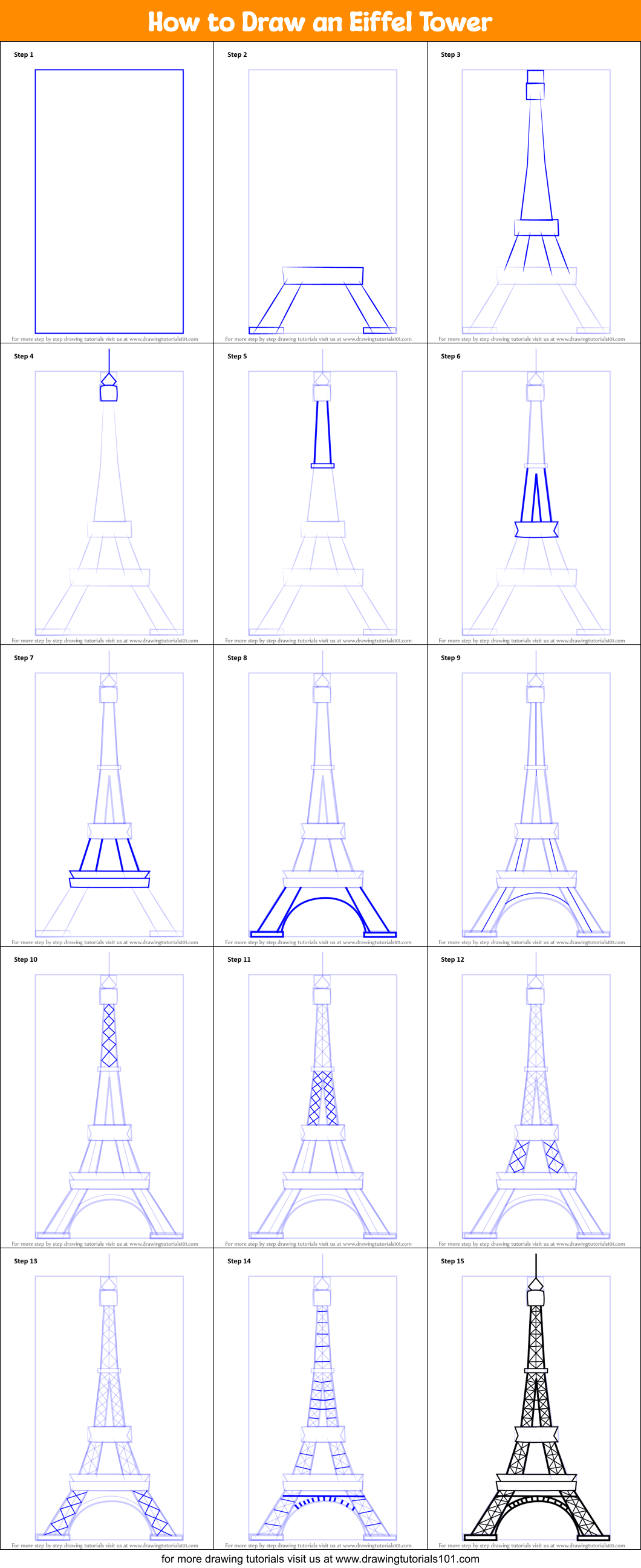 How to Draw an Eiffel Tower printable step by step drawing sheet