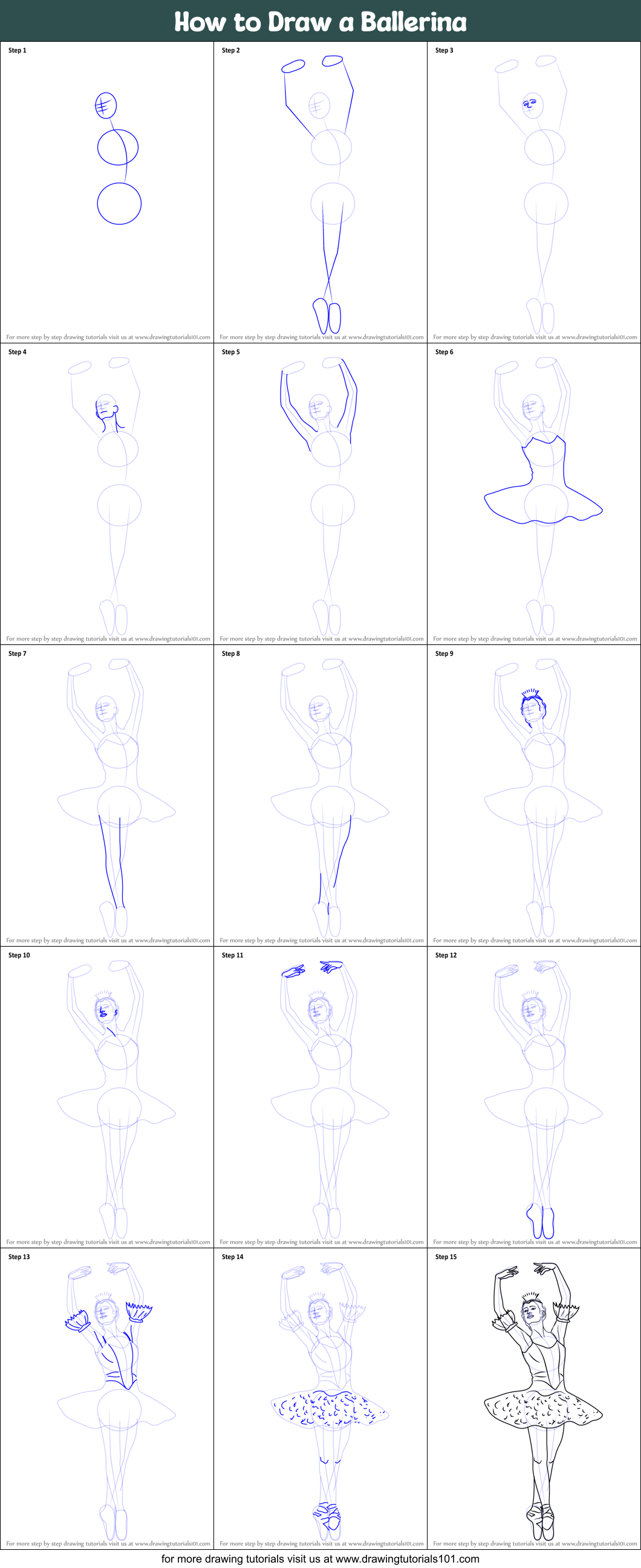 How to Draw a Ballerina printable step by step drawing sheet