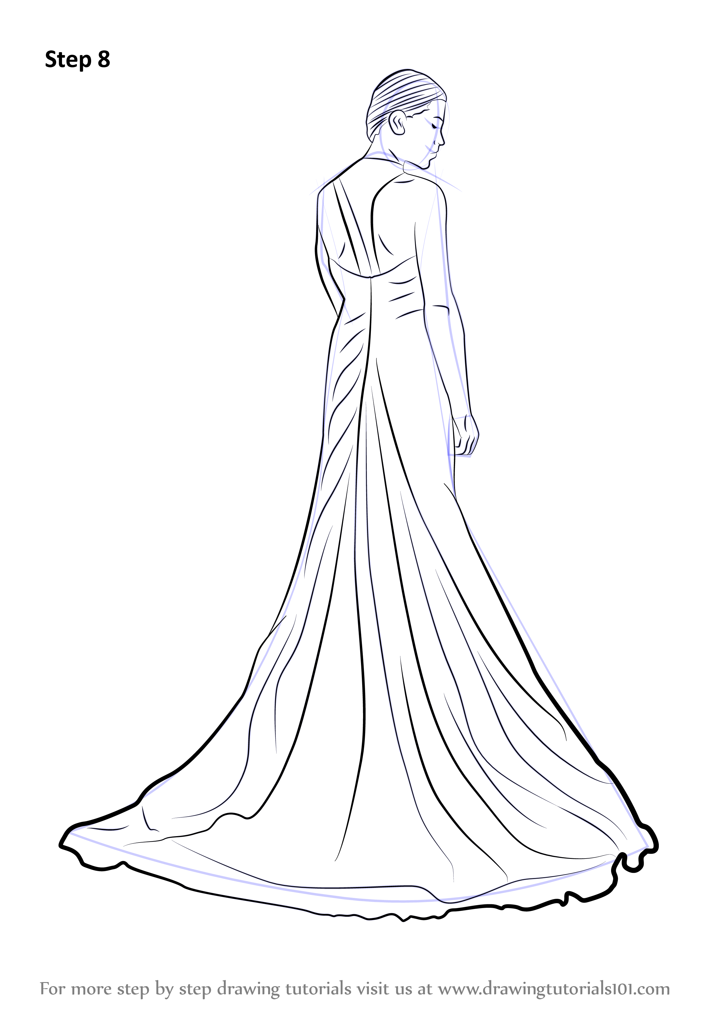Learn How to Draw a Bridal Gown (Fashion) Step by Step : Drawing Tutorials