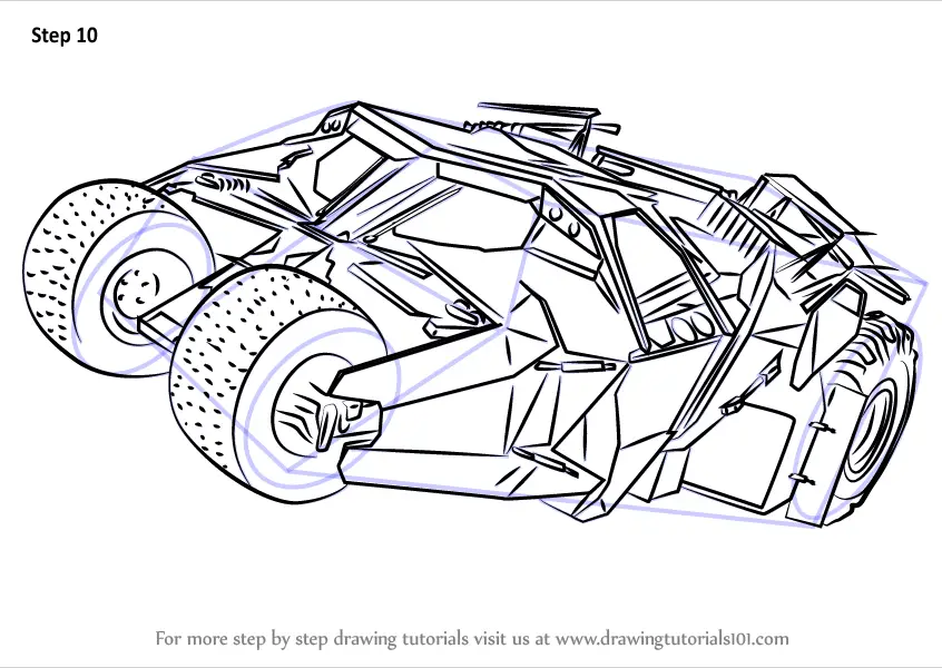 Learn How to Draw Batmobile Dark Knight (Batman) Step by Step Drawing
