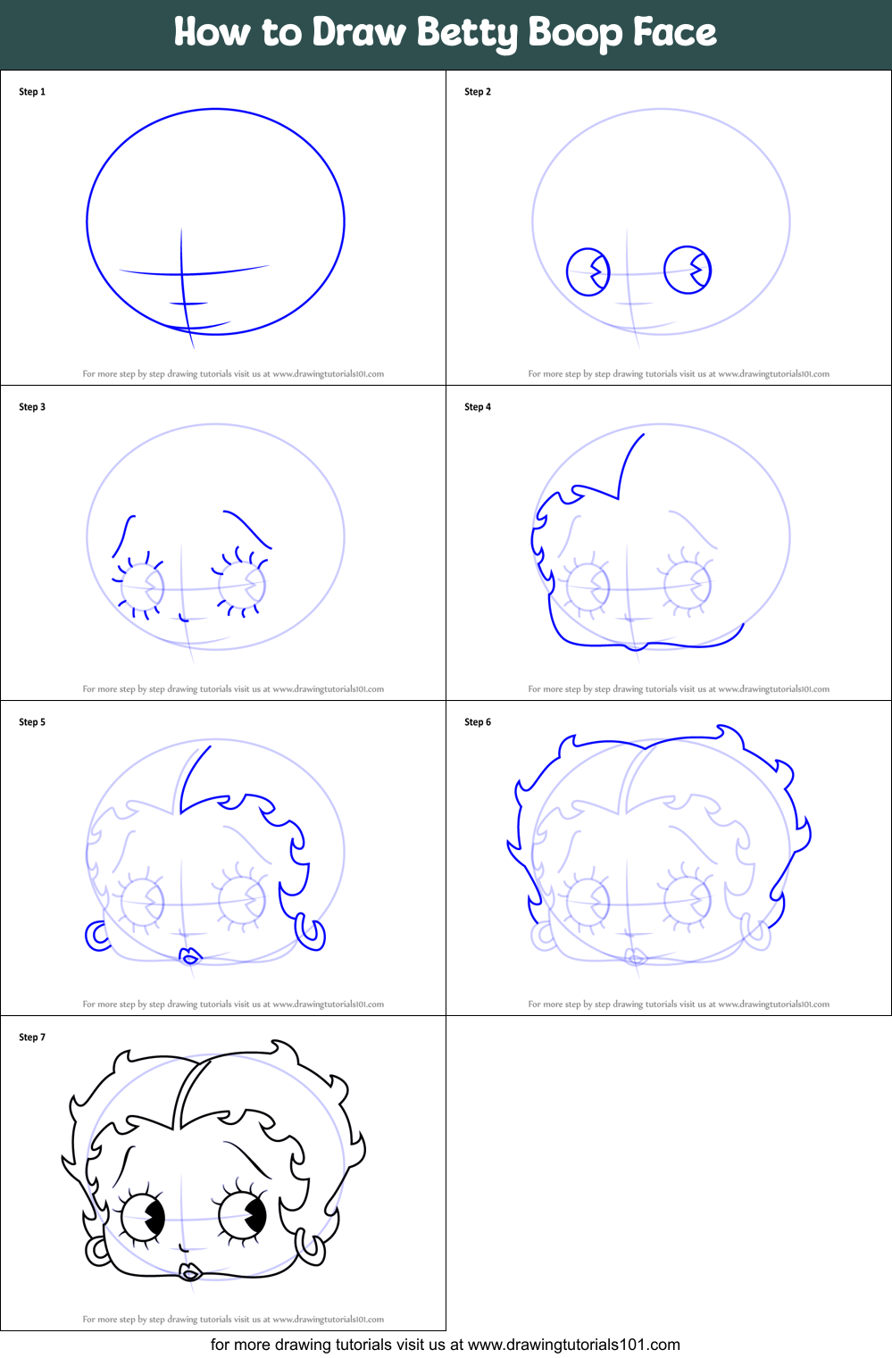How to Draw Betty Boop Face printable step by step drawing sheet