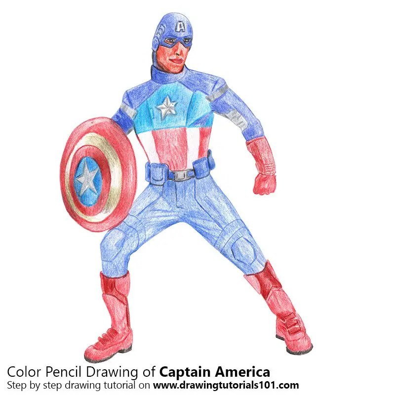 Captain America Colored Pencils - Drawing Captain America with Color  Pencils : 
