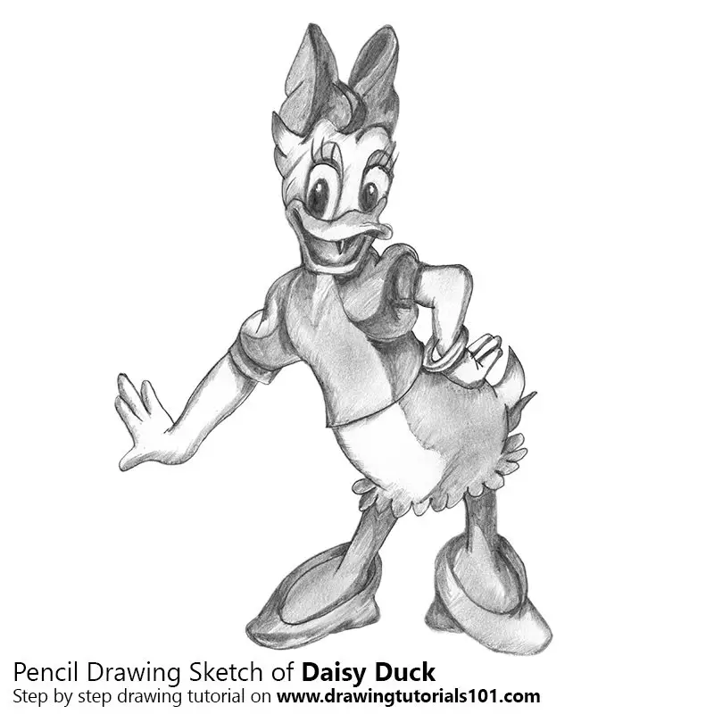 Pencil Sketch of Daisy Duck - Pencil Drawing
