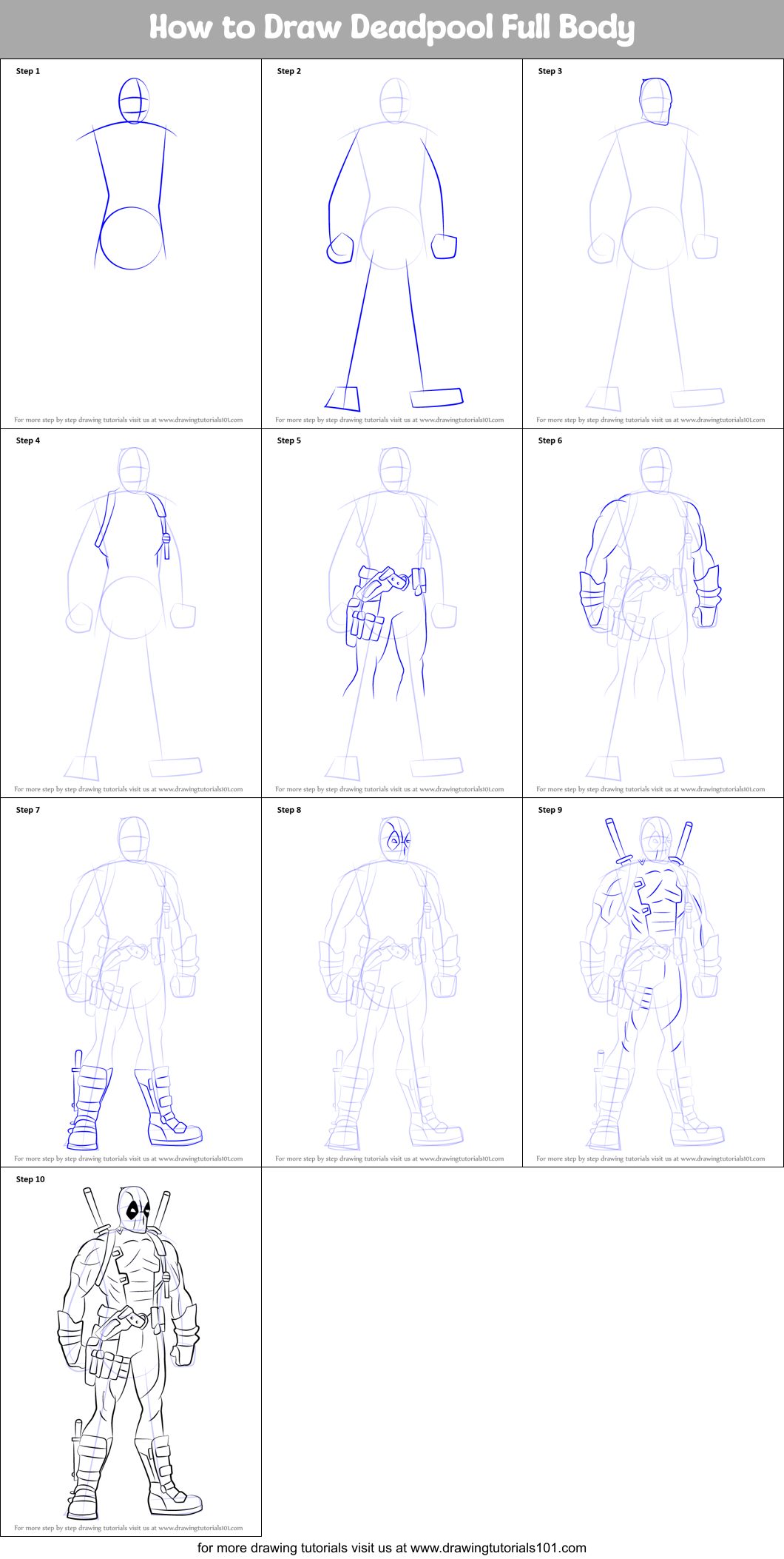 How To Draw Deadpool Full Body Printable Step By Step Drawing Sheet