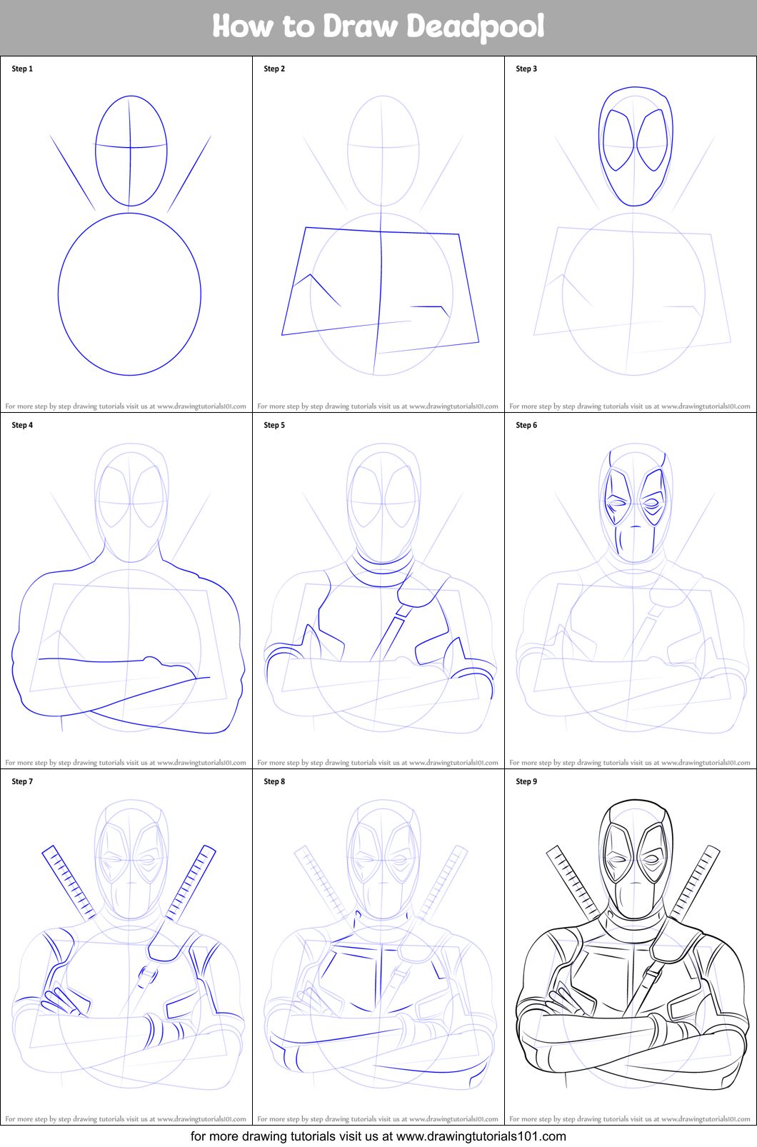 How to Draw Deadpool printable step by step drawing sheet ...