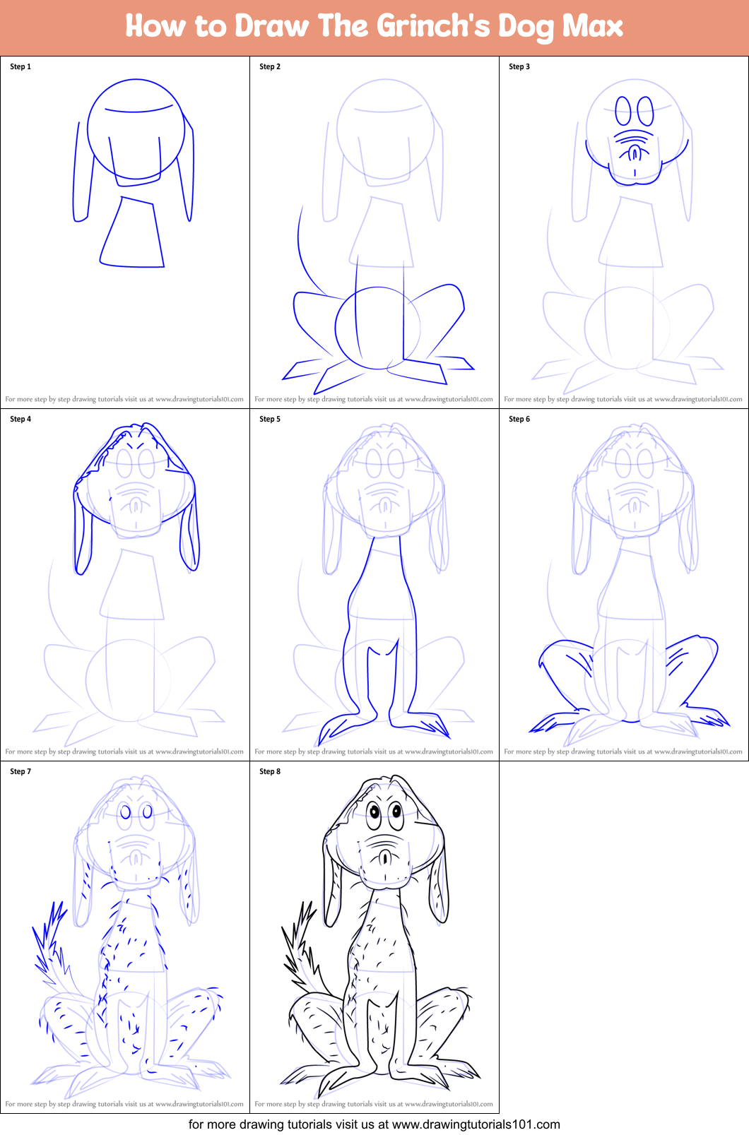 How to Draw The Grinch's Dog Max printable step by step drawing sheet