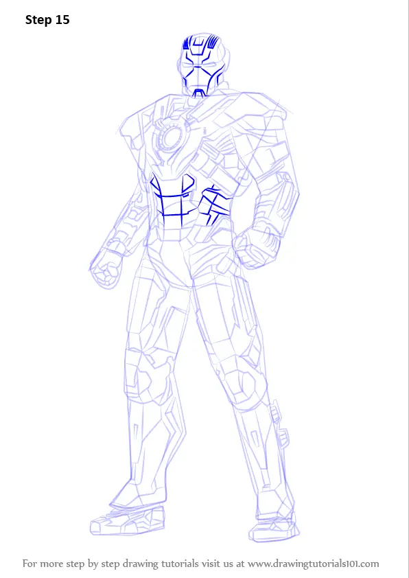 Learn How to Draw Iron Man Full Body (Iron Man) Step by Step : Drawing