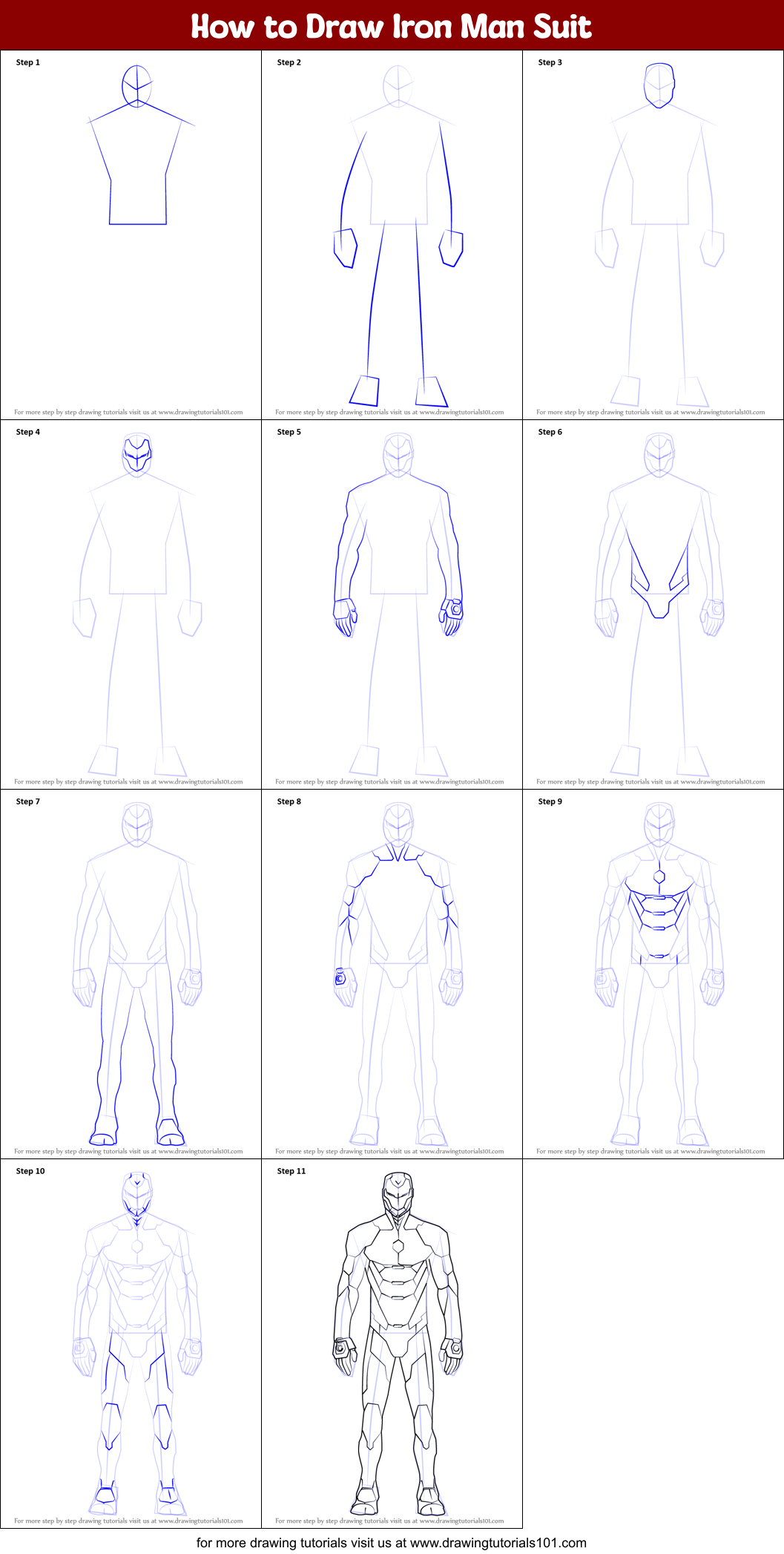 How to Draw Iron Man Suit printable step by step drawing sheet