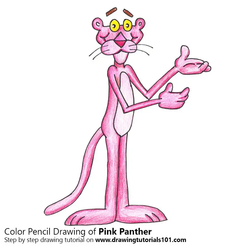 Pink Panther Color Pencil Drawing