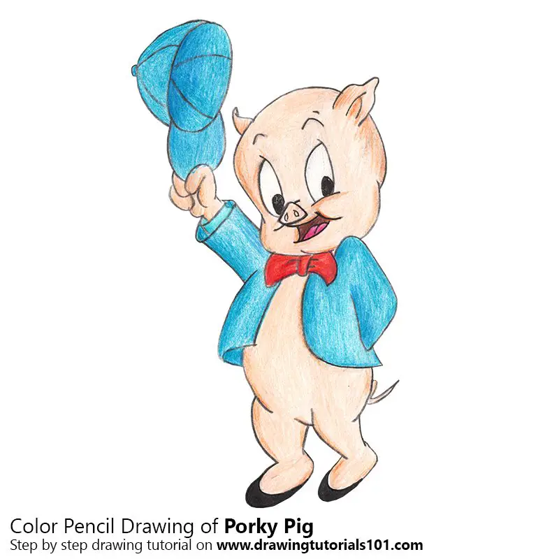 Porky Pig Color Pencil Drawing