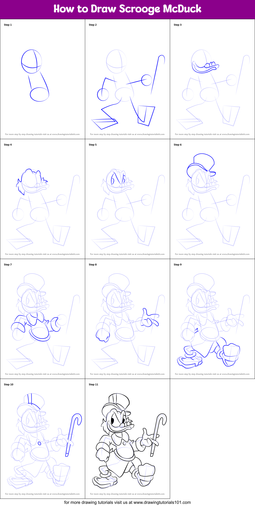 How to Draw Scrooge McDuck printable step by step drawing sheet