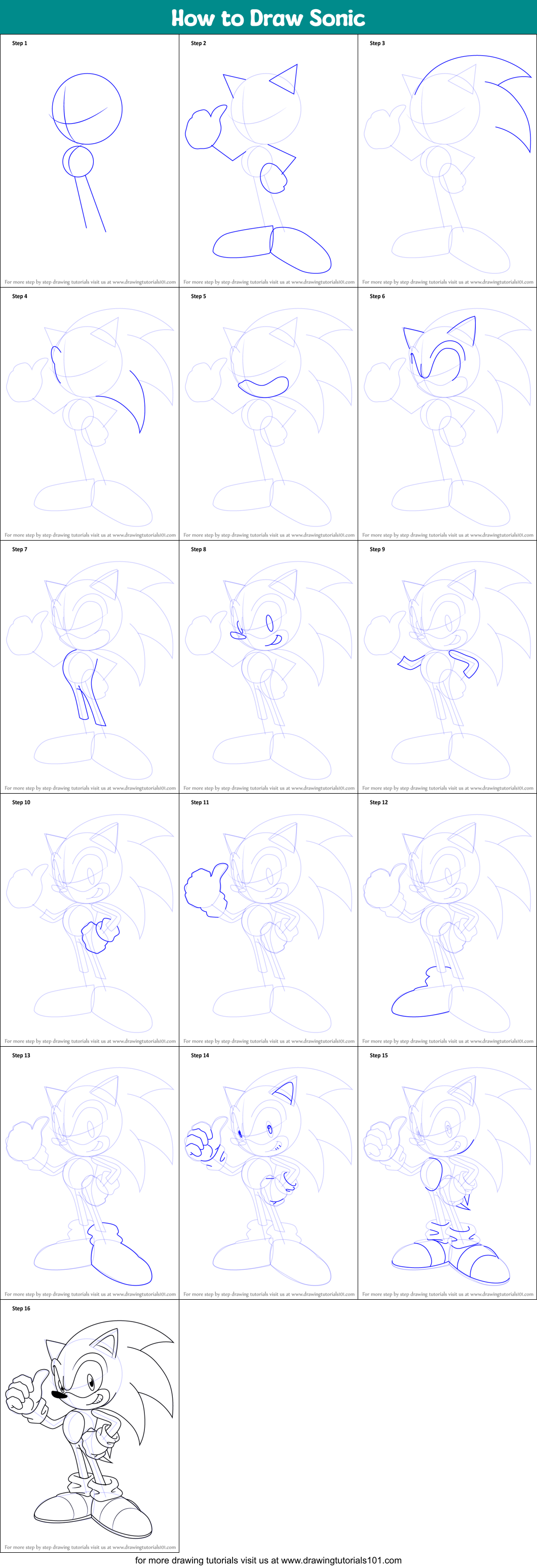 How to Draw Sonic printable step by step drawing sheet ...