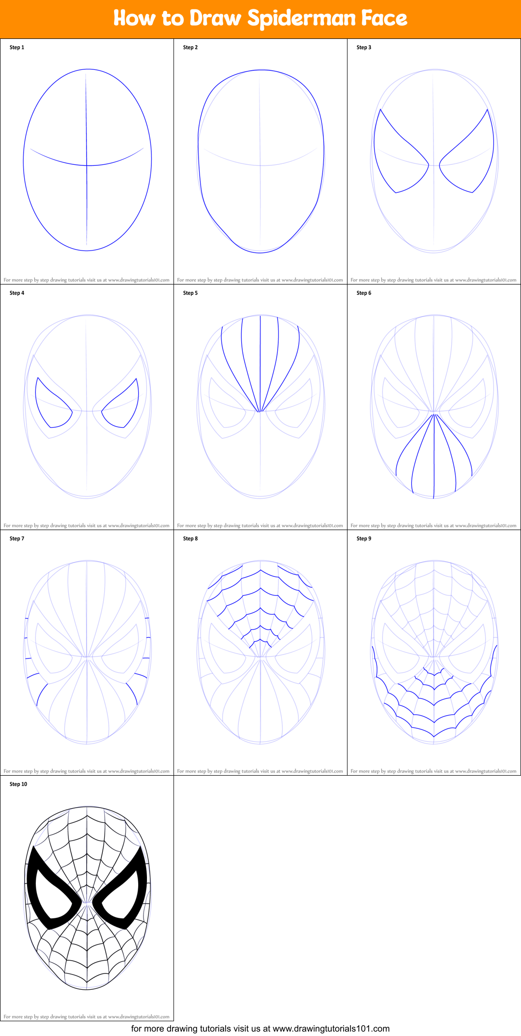 How to Draw Spiderman Face printable step by step drawing sheet