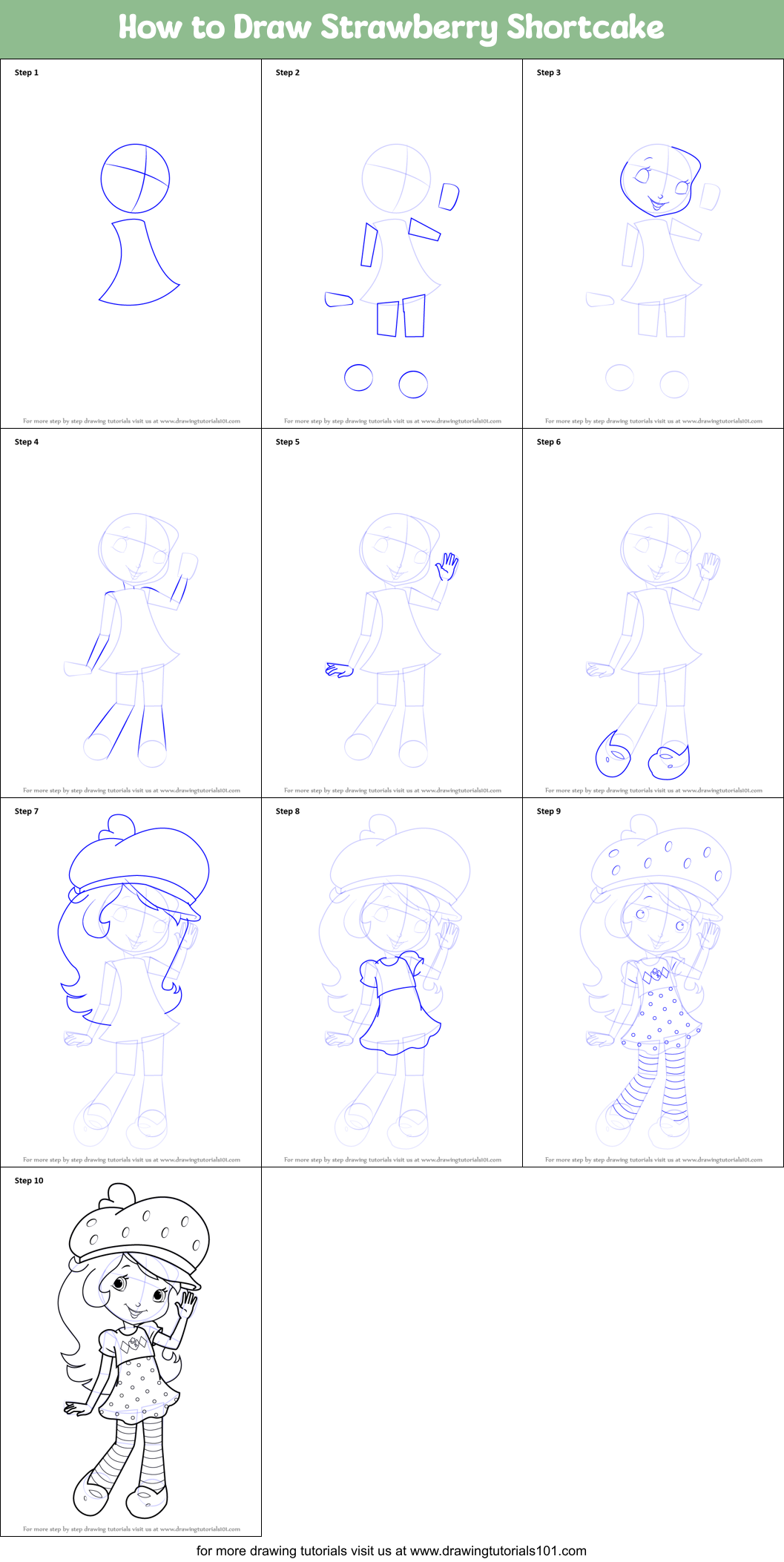 How to Draw Strawberry Shortcake printable step by step drawing sheet