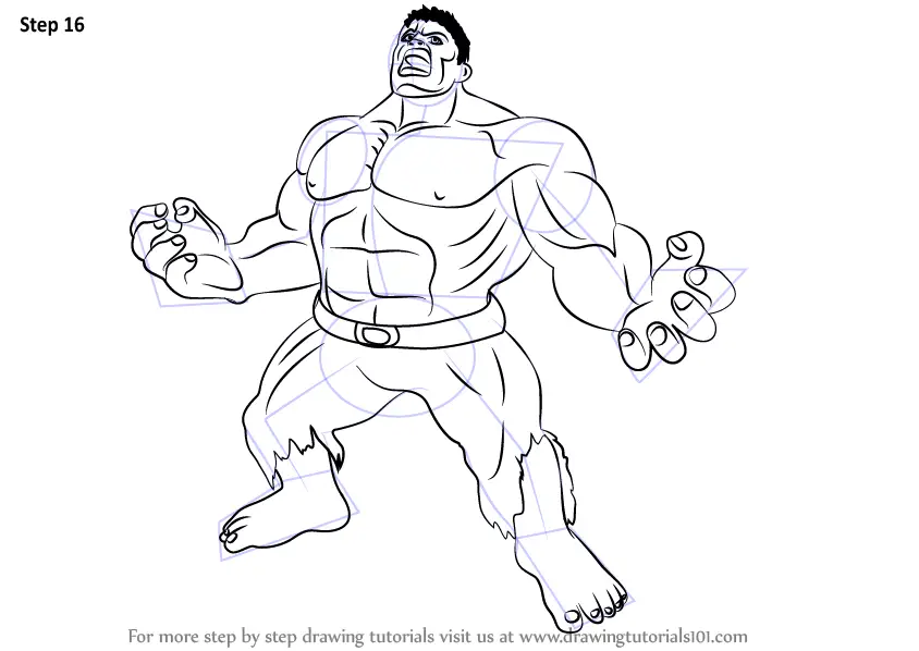 Learn How to Draw Angry Hulk (The Hulk) Step by Step : Drawing Tutorials
