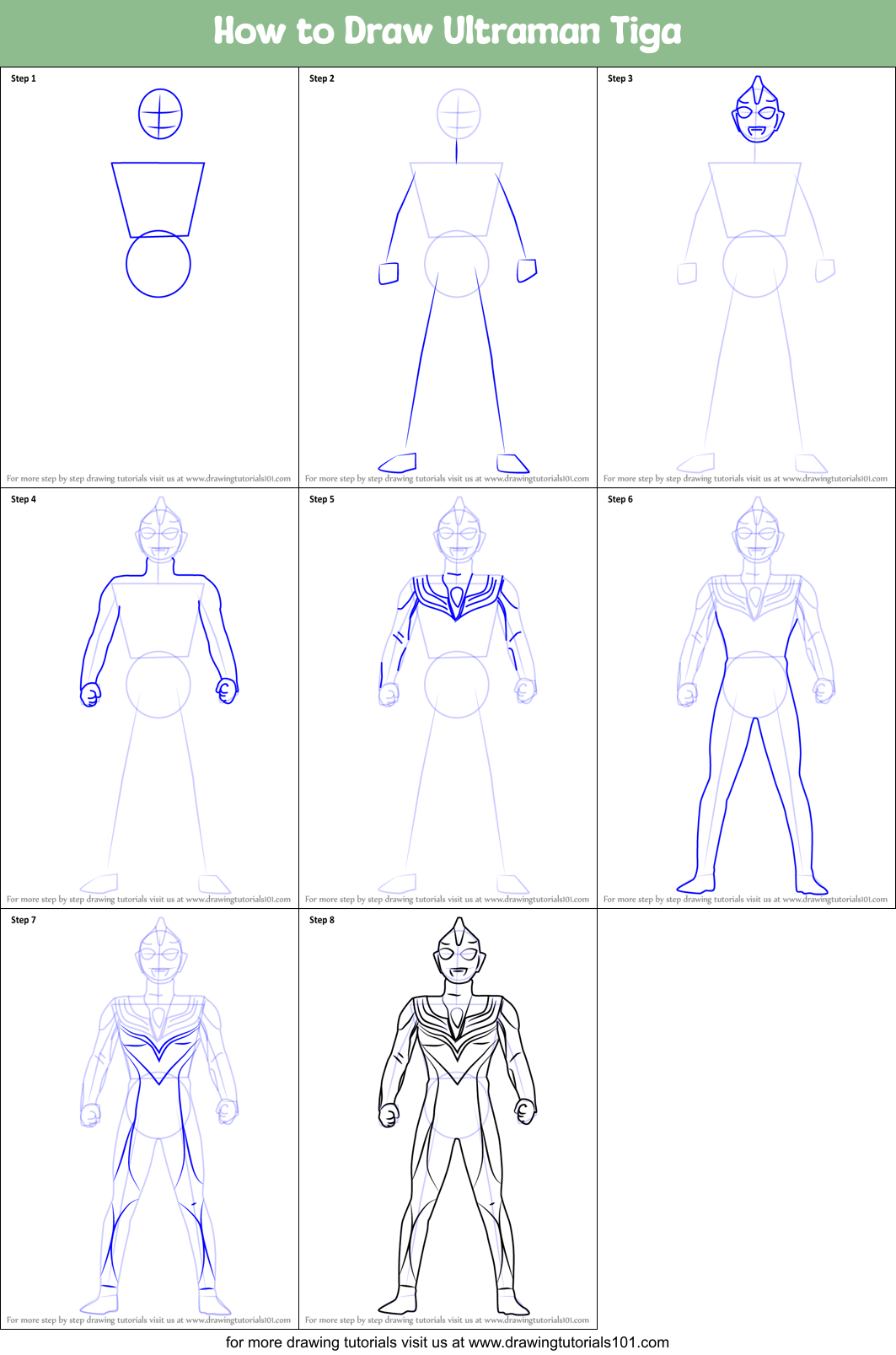 How to Draw Ultraman Tiga printable step by step drawing sheet