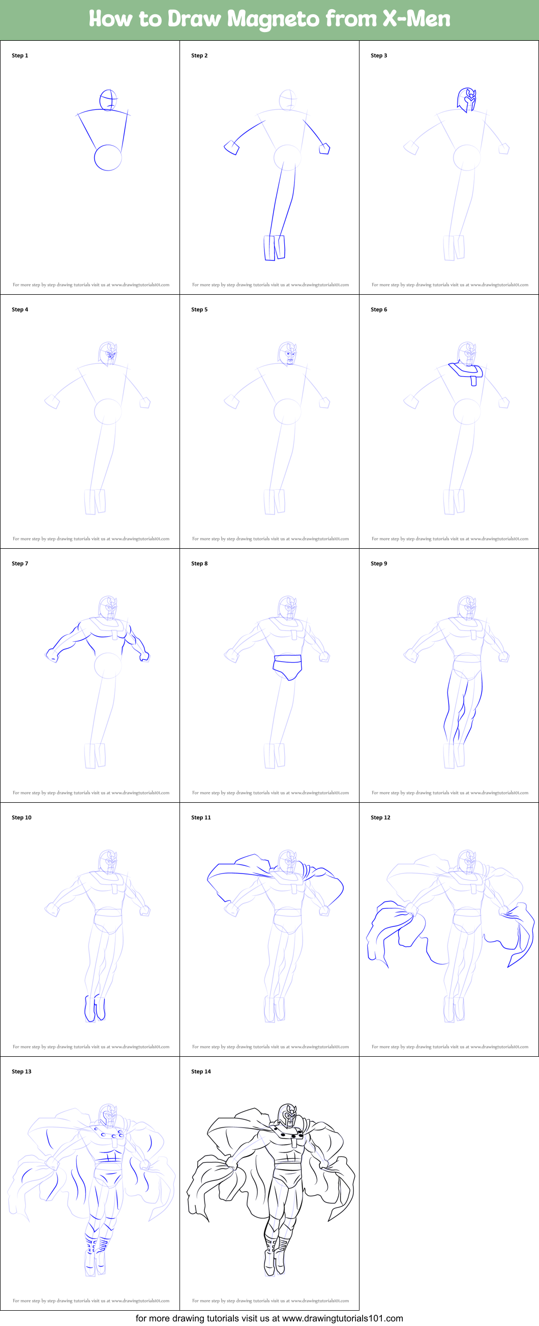 How to Draw Magneto from X-Men printable step by step drawing sheet ...