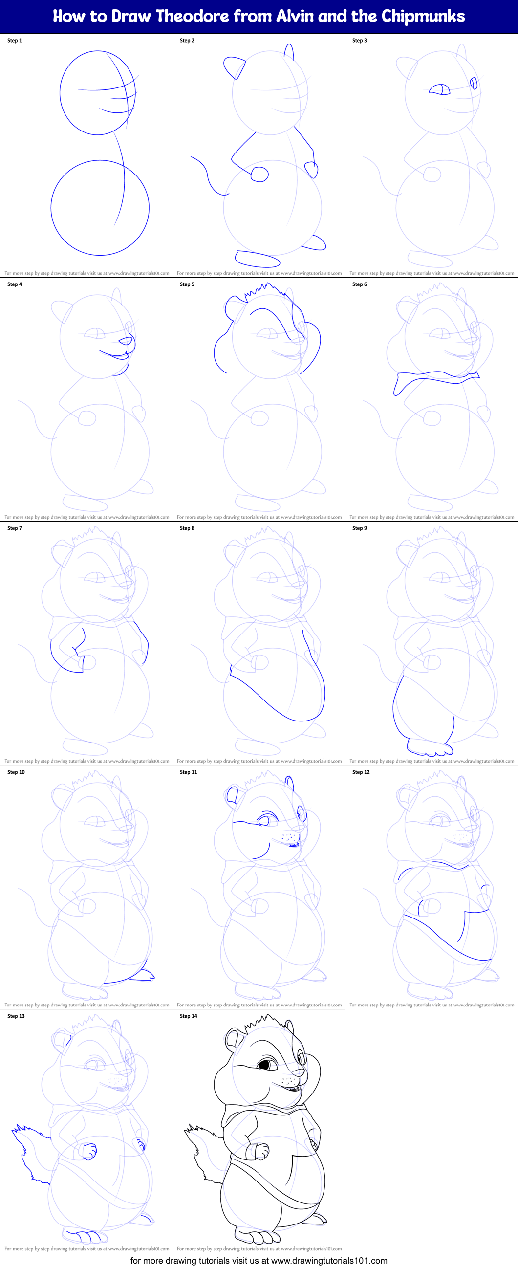 How to Draw Theodore from Alvin and the Chipmunks printable step by ...