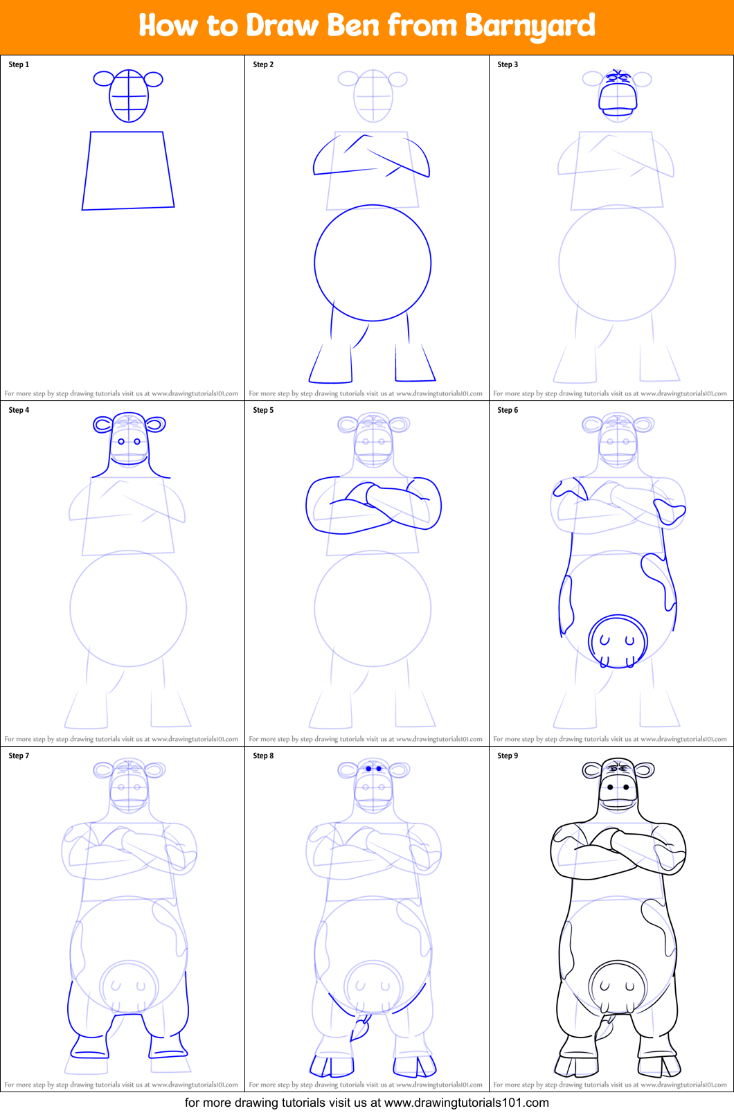 How To Draw Ben From Barnyard Printable Step By Step Drawing Sheet