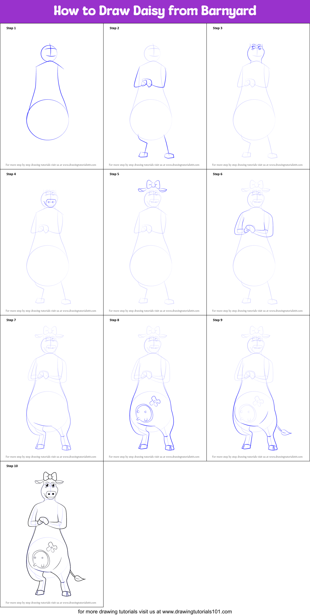 How to Draw Daisy from Barnyard printable step by step drawing sheet ...