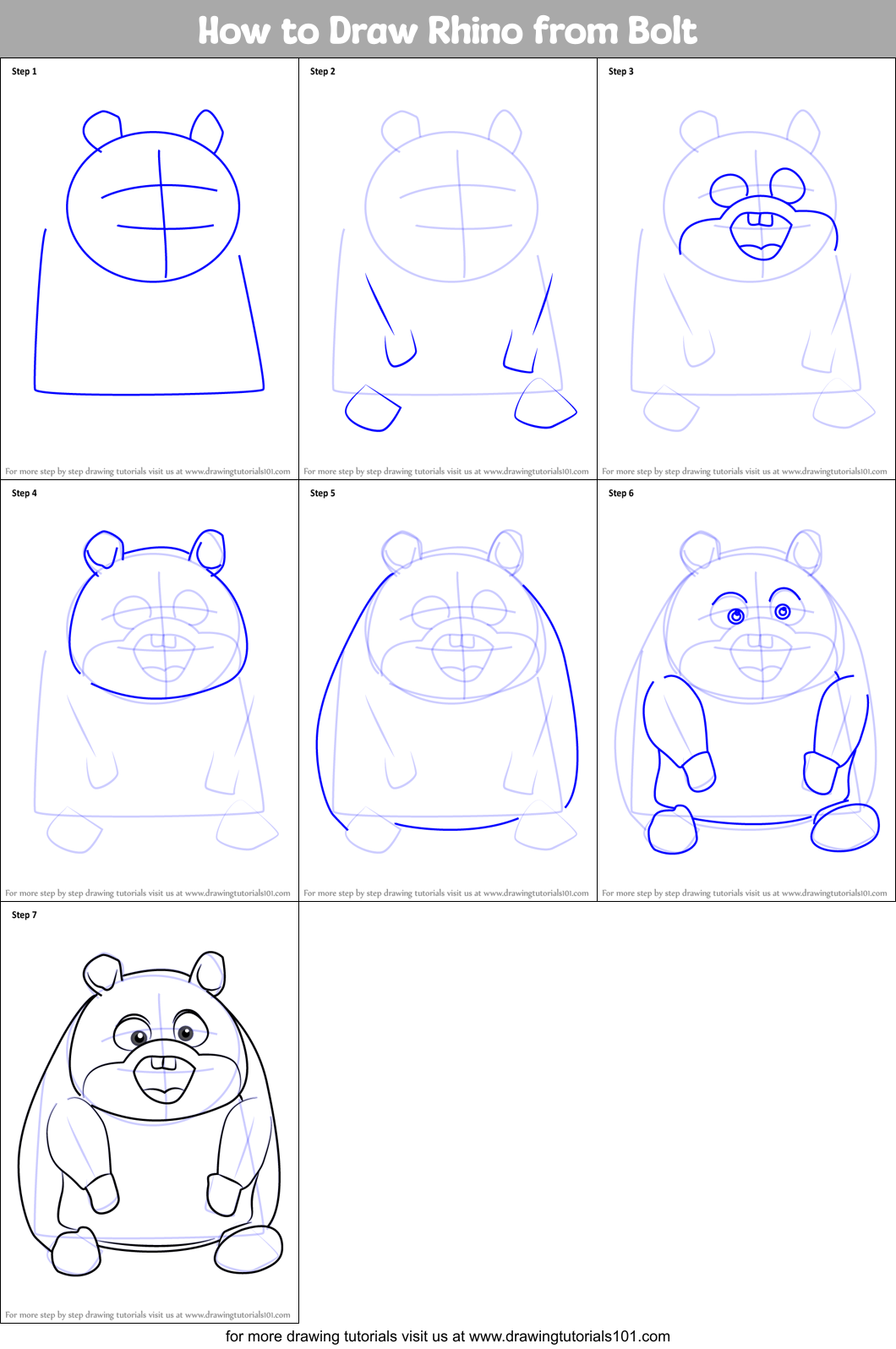 How to Draw Rhino from Bolt printable step by step drawing sheet ...