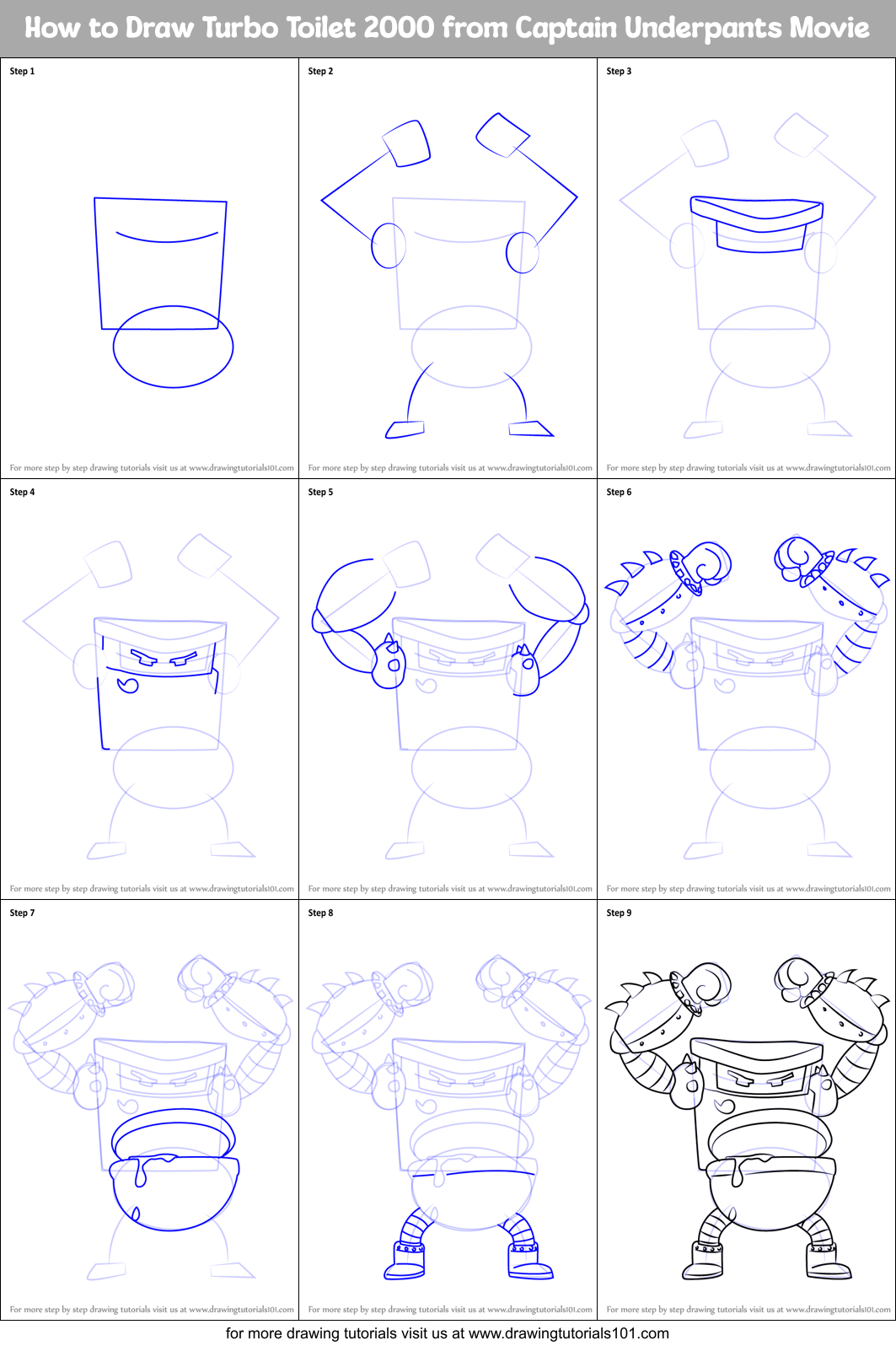 How to Draw Turbo Toilet 2000 from Captain Underpants Movie printable