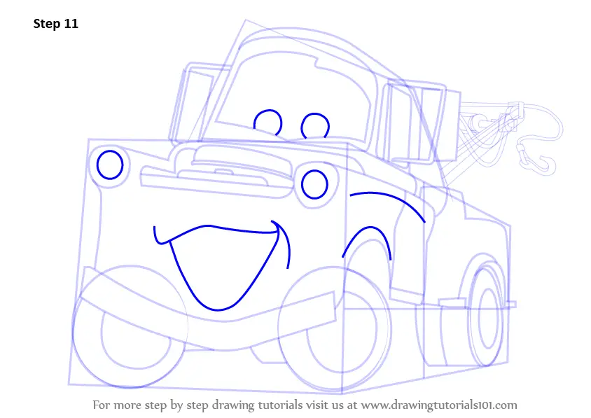 Step by Step How to Draw Tow Mater from Cars