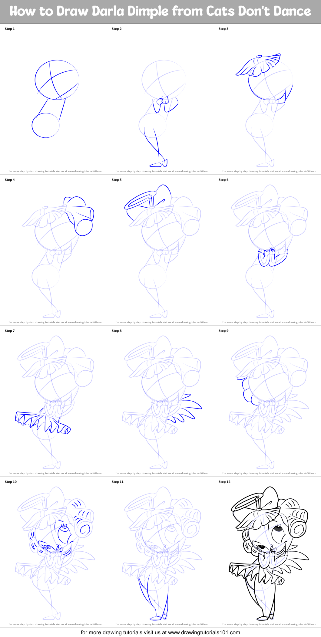 How to Draw Darla Dimple from Cats Don't Dance printable step by step ...