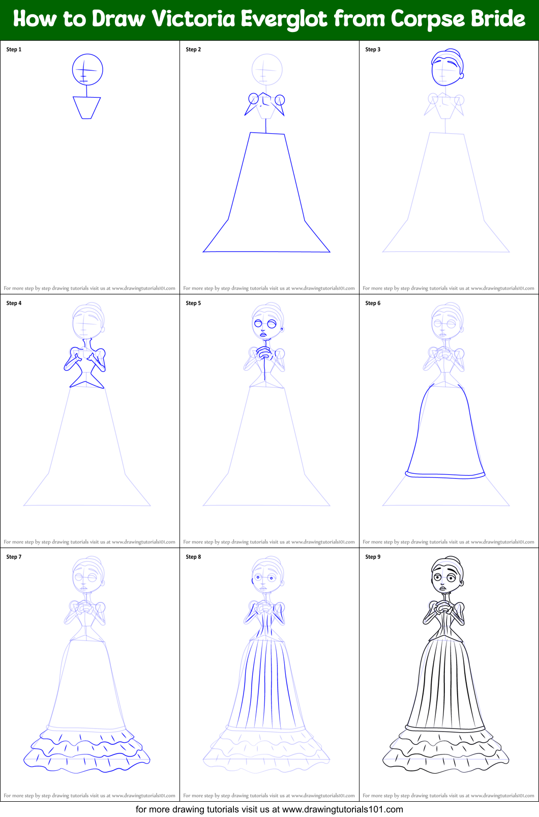 How to Draw Victoria Everglot from Corpse Bride printable step by step ...