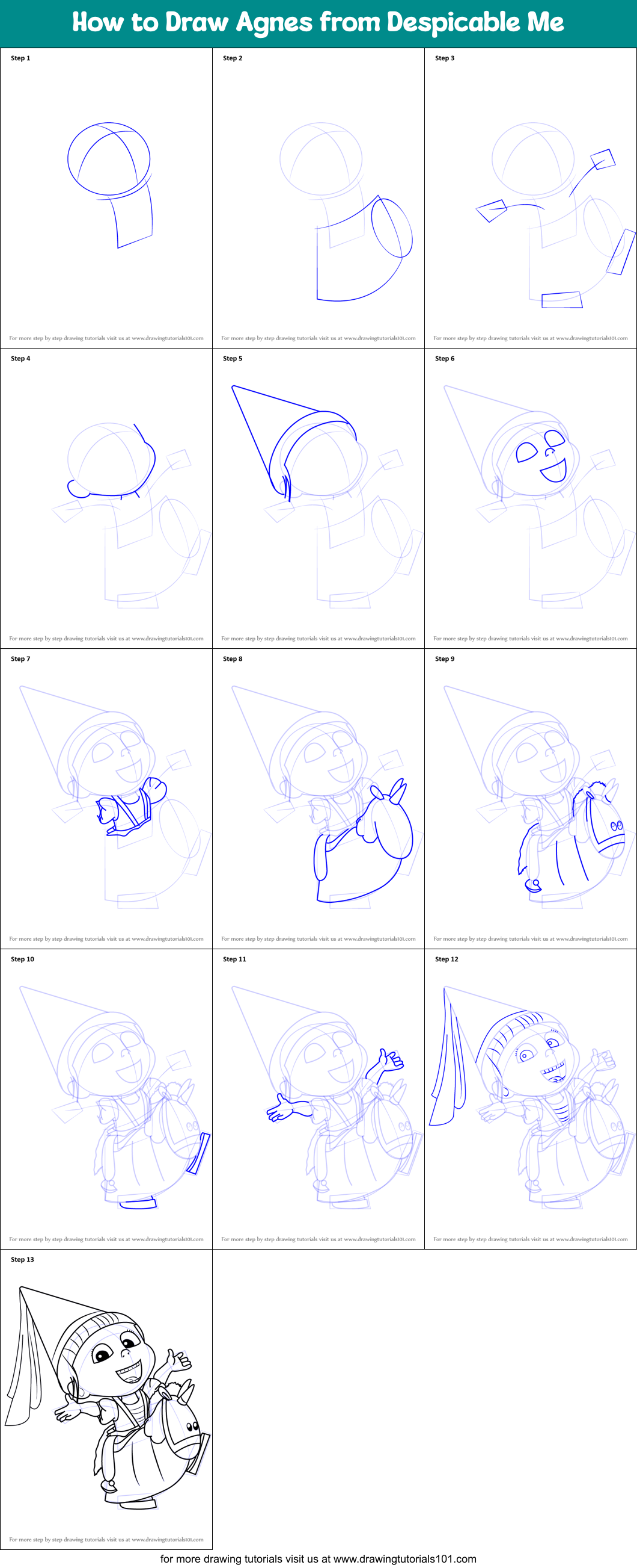 How to Draw Agnes from Despicable Me printable step by step drawing ...
