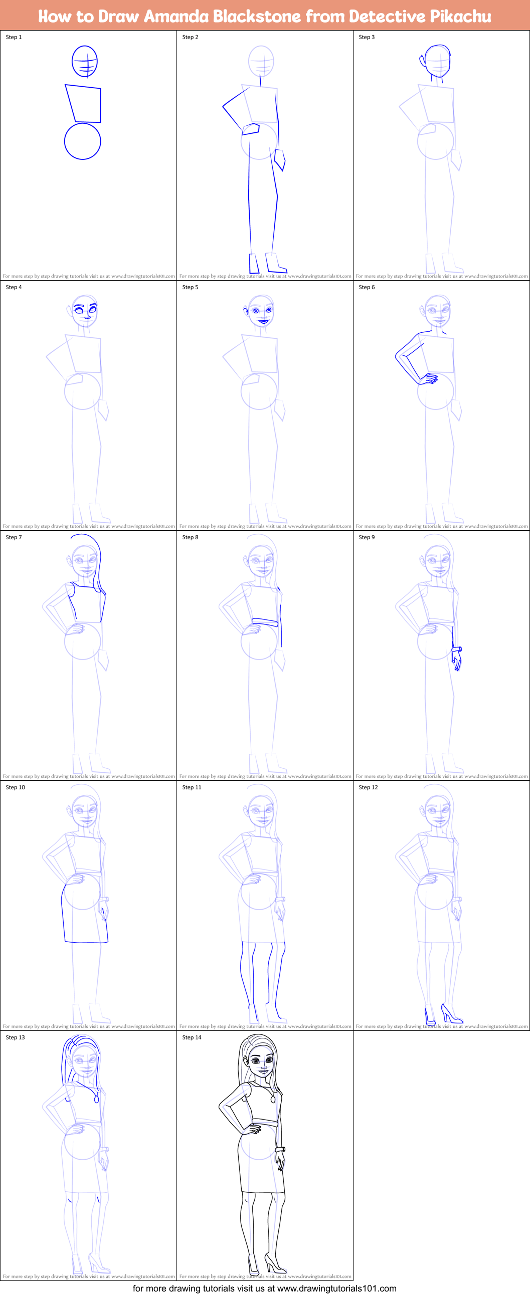 How to Draw Amanda Blackstone from Detective Pikachu printable step by ...