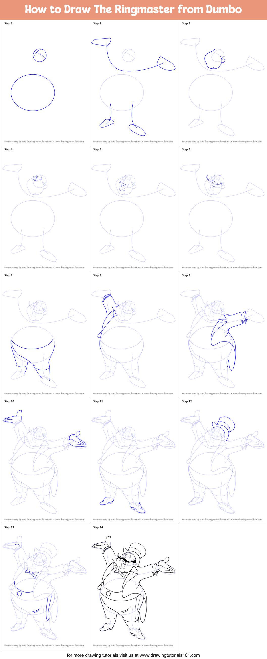 How to Draw The Ringmaster from Dumbo printable step by step drawing ...