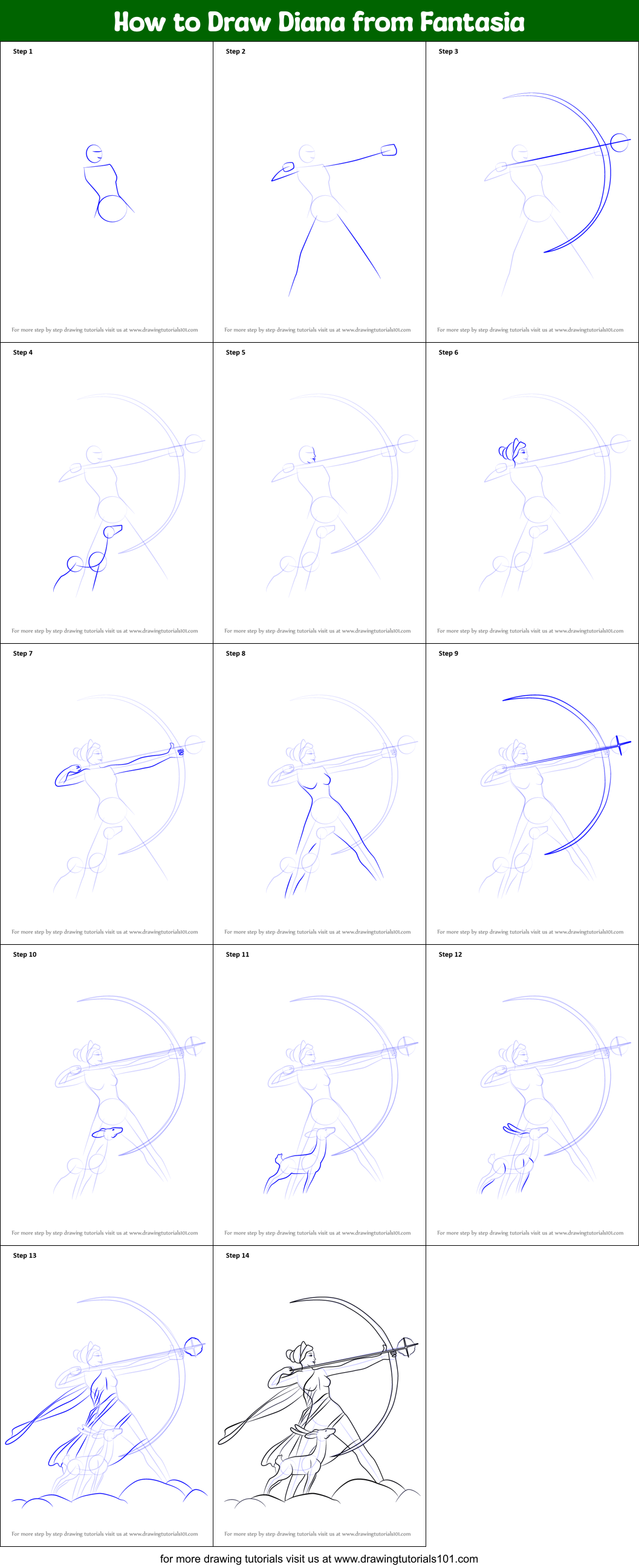 How to Draw Diana from Fantasia printable step by step drawing sheet ...