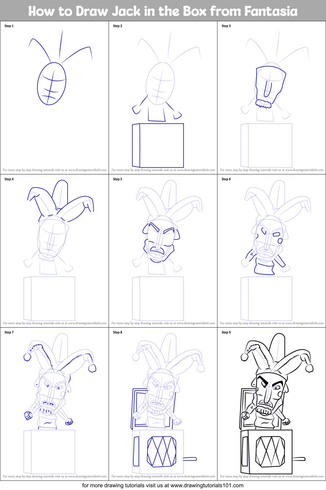 How to Draw Jack in the Box from Fantasia printable step by step