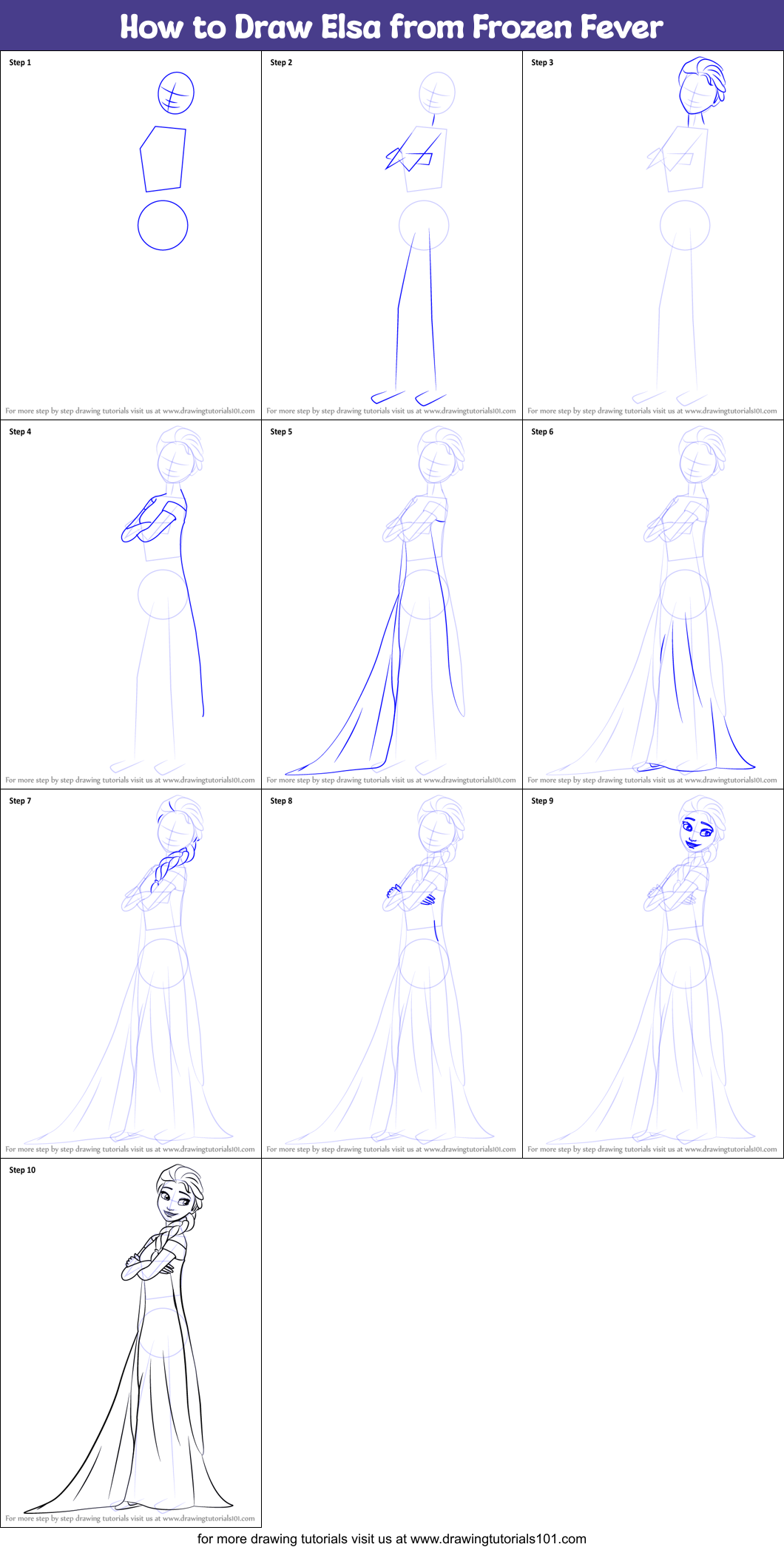 How to Draw Elsa from Frozen Fever printable step by step drawing sheet ...