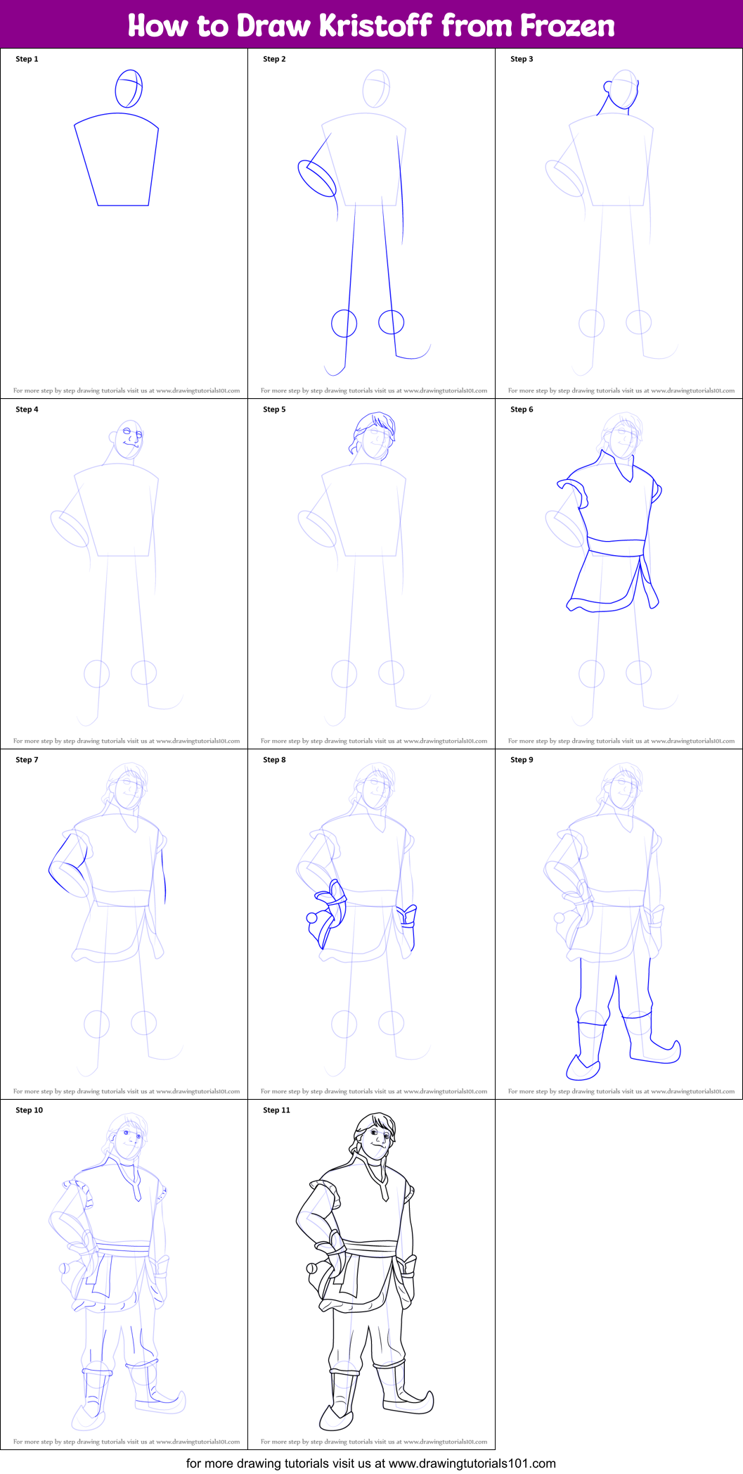 How to Draw Kristoff from Frozen printable step by step drawing sheet