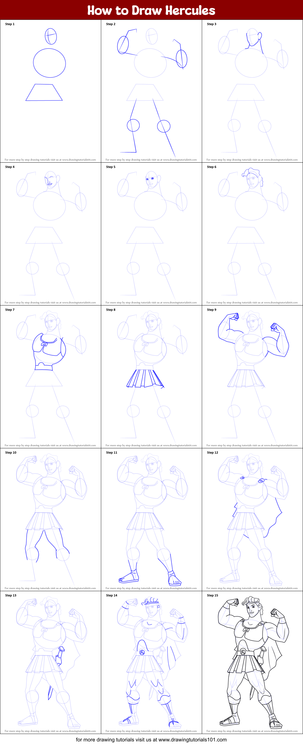 How to Draw Hercules printable step by step drawing sheet