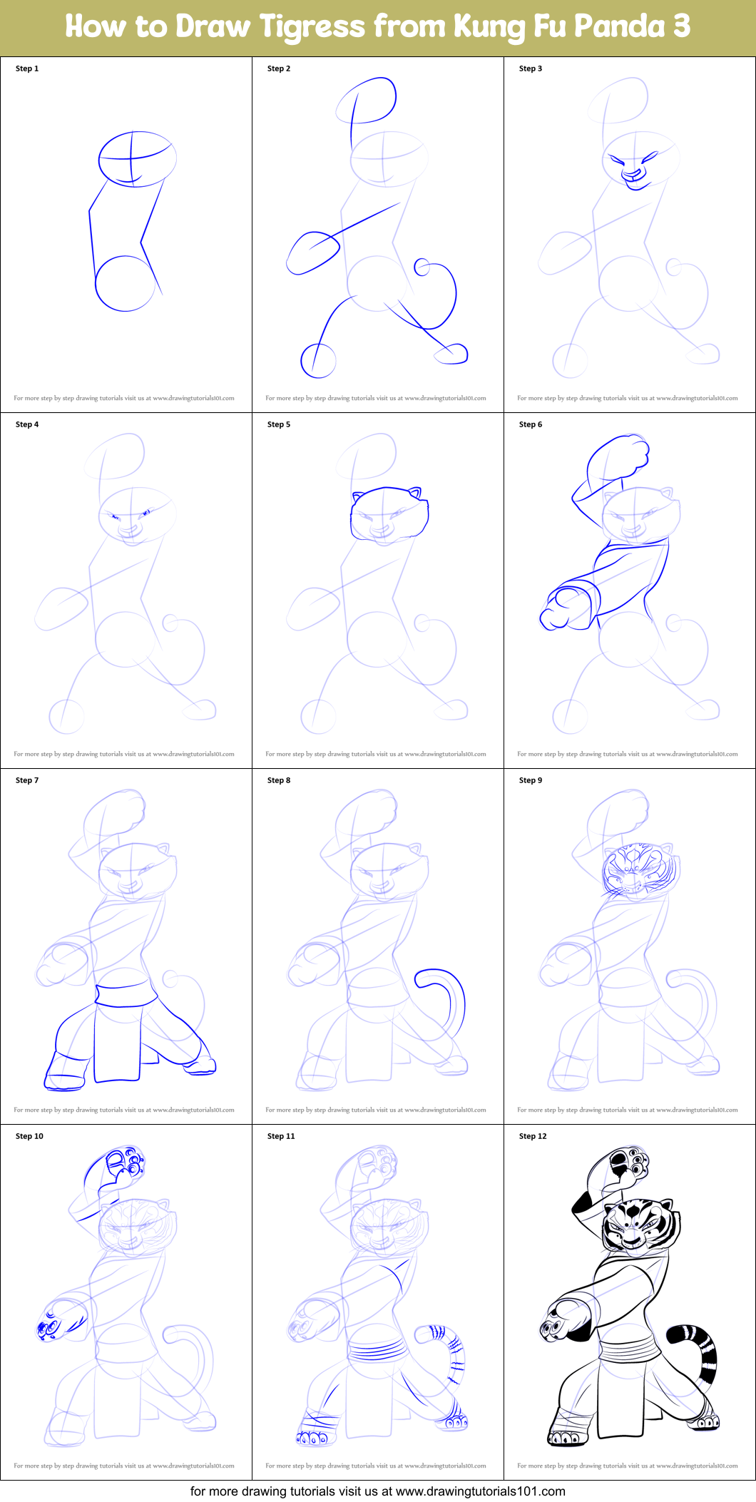 How to Draw Tigress from Kung Fu Panda 3 printable step by step drawing ...